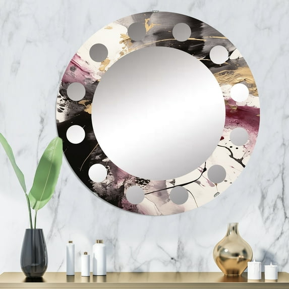 Designart "Fluid Fusion in Gold and Pink II" Abstract Round Wall Mirror - Modern Oval Printed Decorative Oversized Mirror - Multiple Color Options