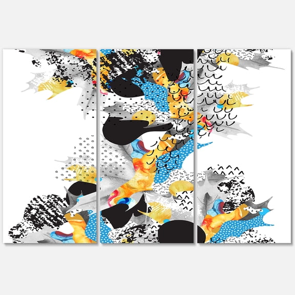 Designart ' Fluid Shapes In Bauhaus Memphis Style Minimal ' Modern Canvas Wall Art Print