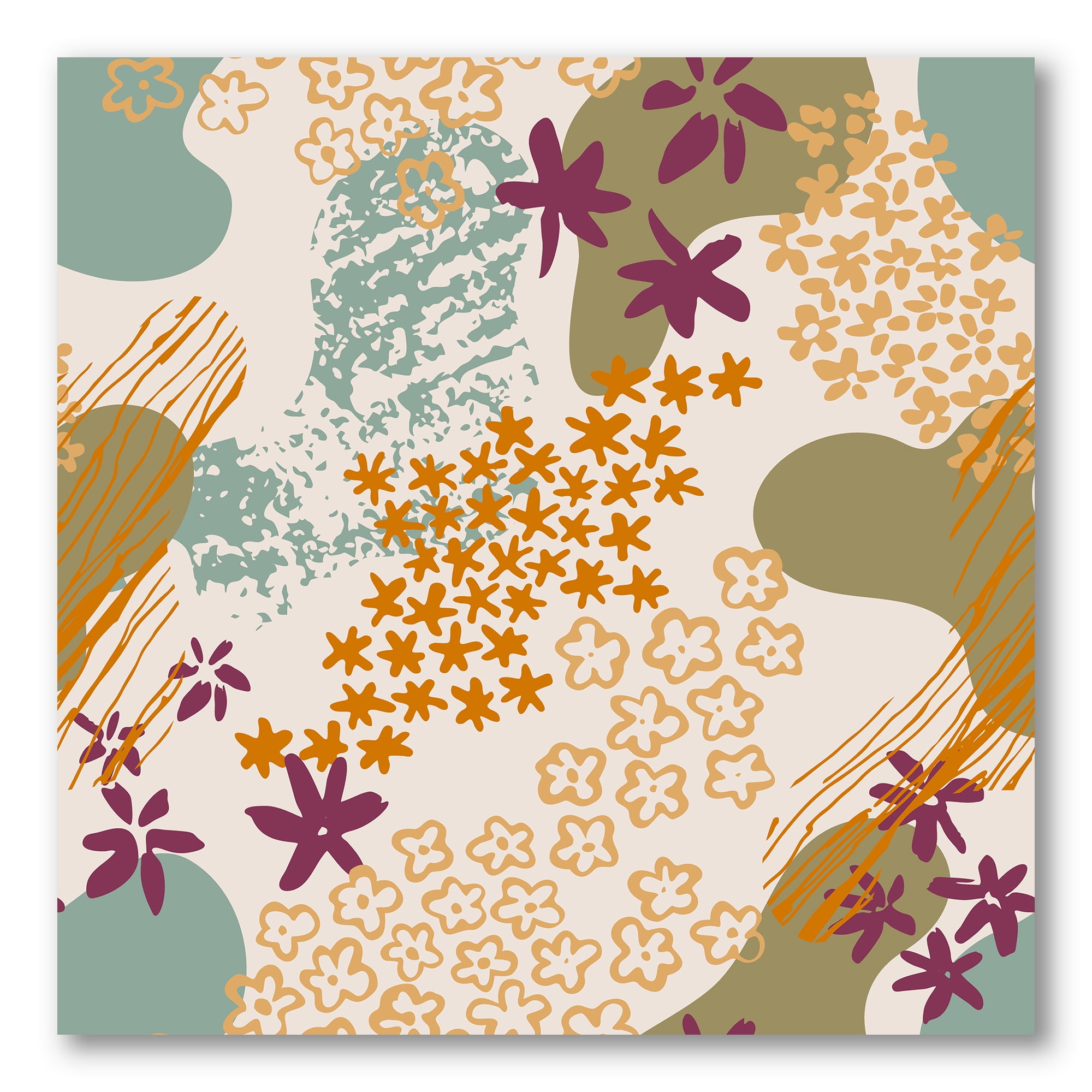 Designart ' Fluid Shapes and Flowers Silhouettes ' Modern Canvas Wall Art Print