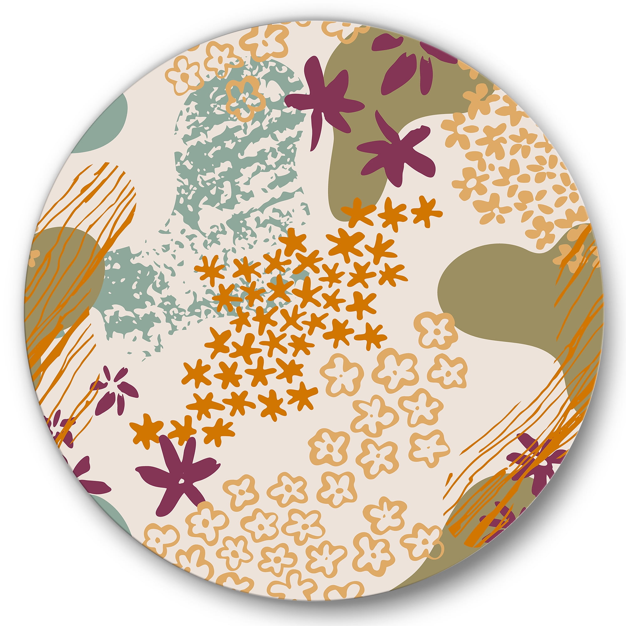 Designart 'Fluid Shapes and Flowers Silhouettes' Modern Circle Metal Wall Art 11x11 - Disc of 11