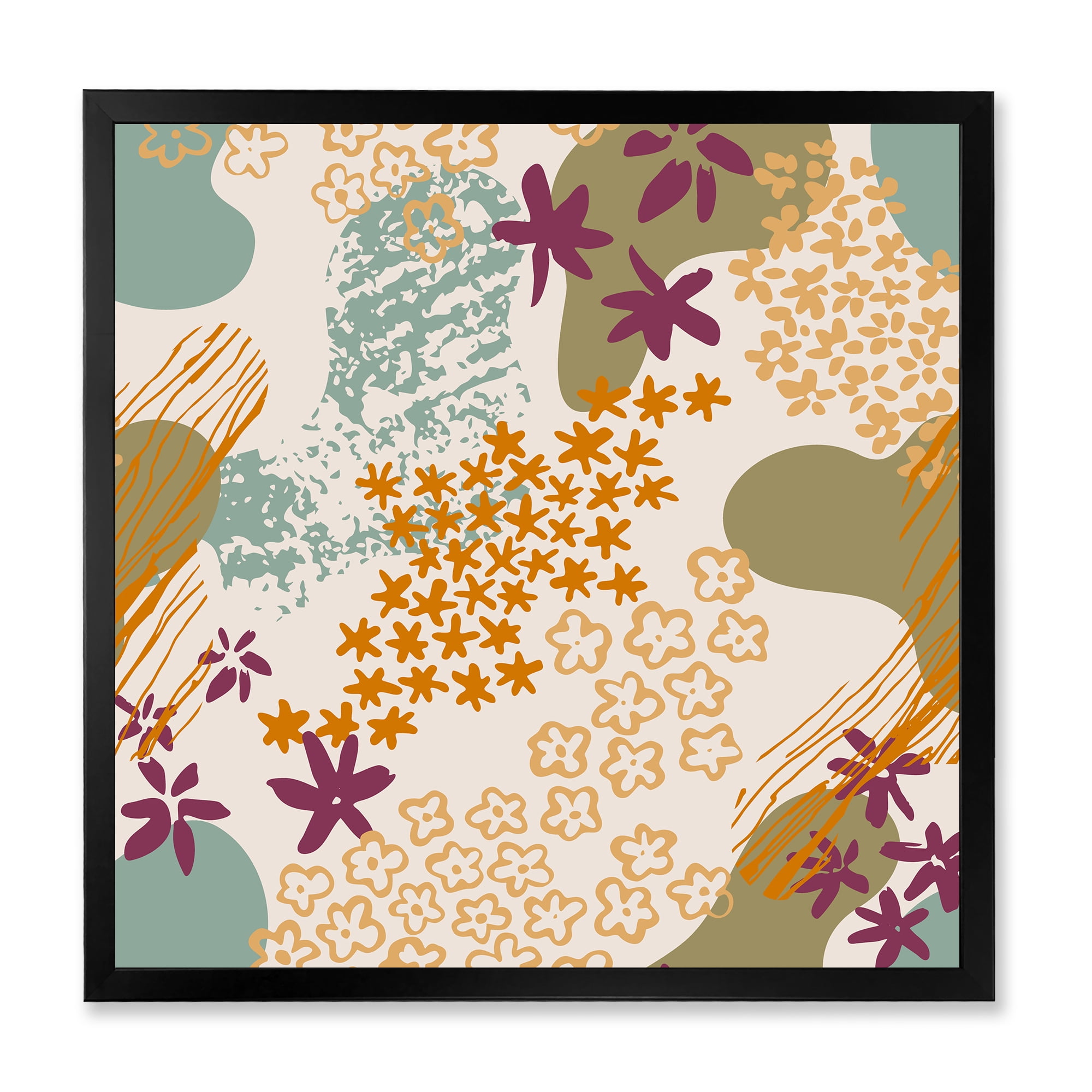 Designart 'Fluid Shapes and Flowers Silhouettes' Modern Framed Art Print