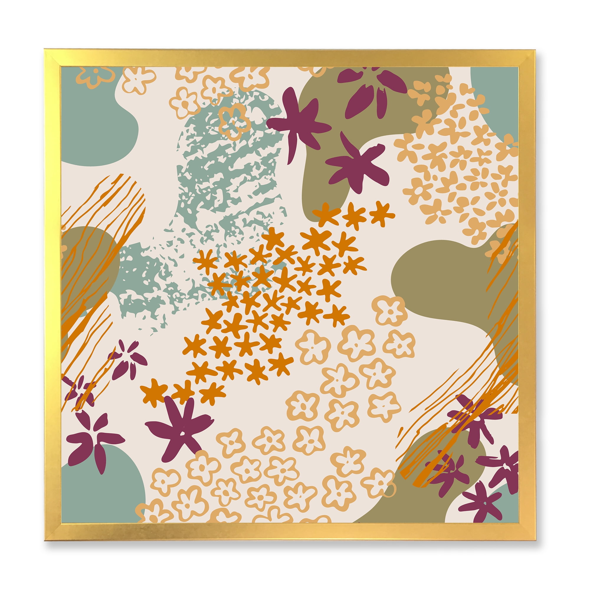 Designart 'Fluid Shapes and Flowers Silhouettes' Modern Framed Art Print