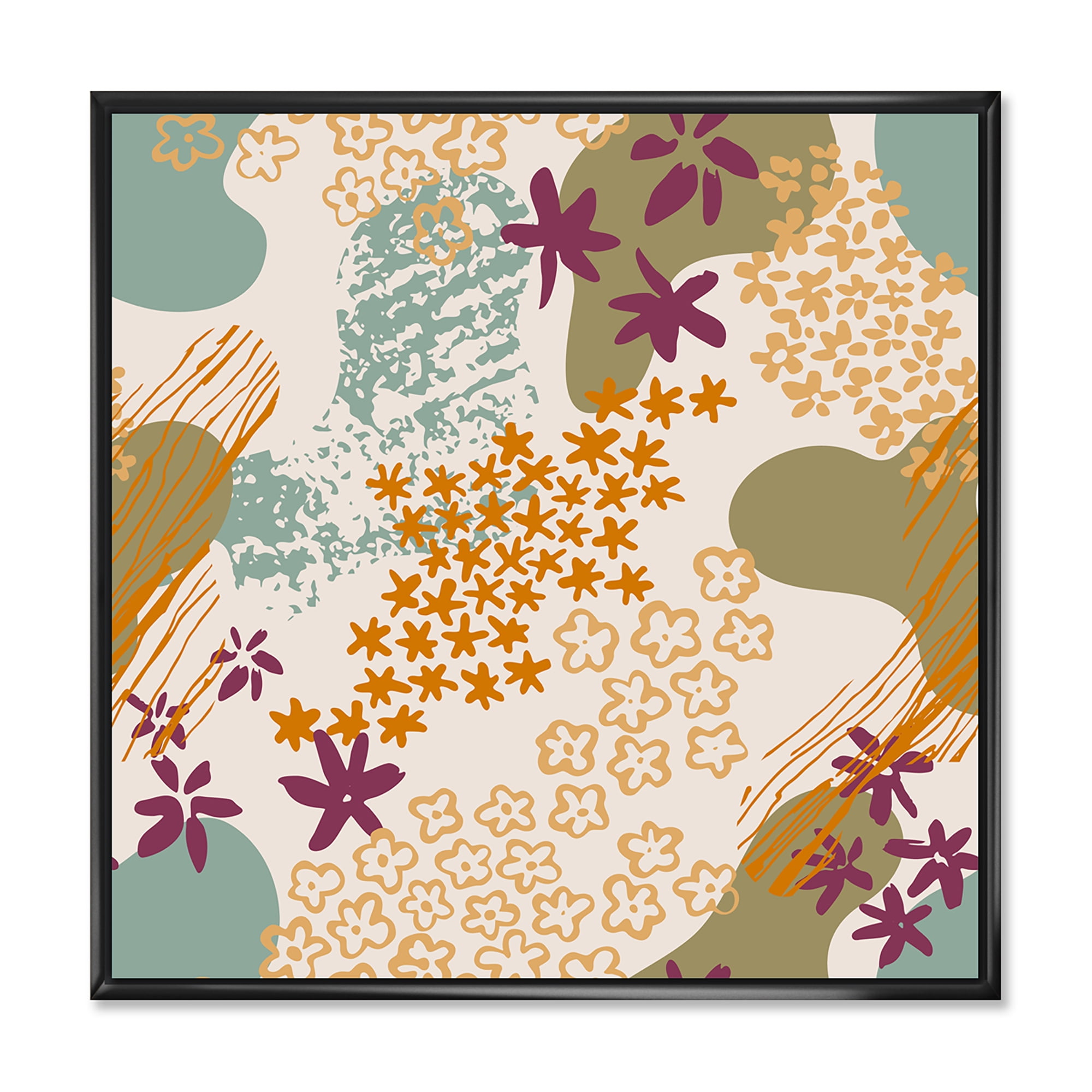 Designart 'Fluid Shapes and Flowers Silhouettes' Modern Framed Canvas Wall Art Print