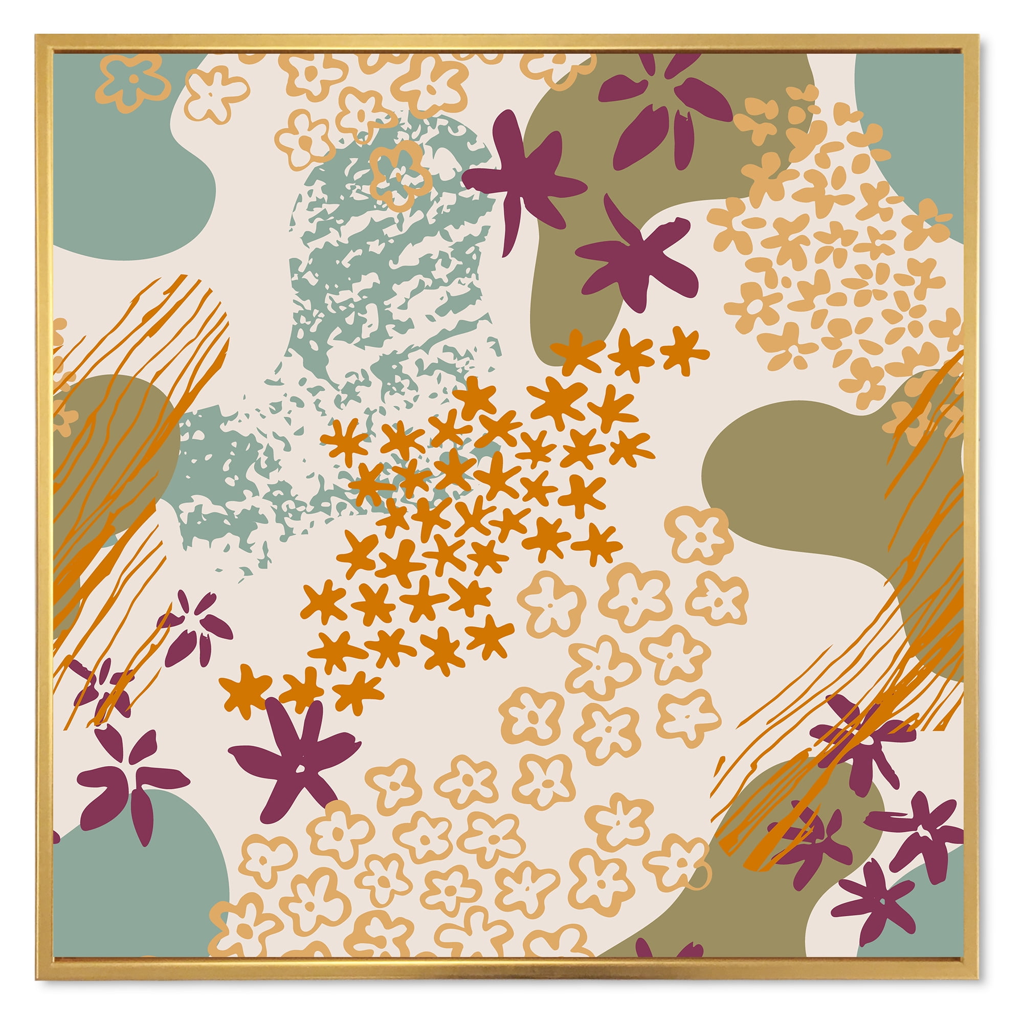Designart 'Fluid Shapes and Flowers Silhouettes' Modern Framed Canvas Wall Art Print