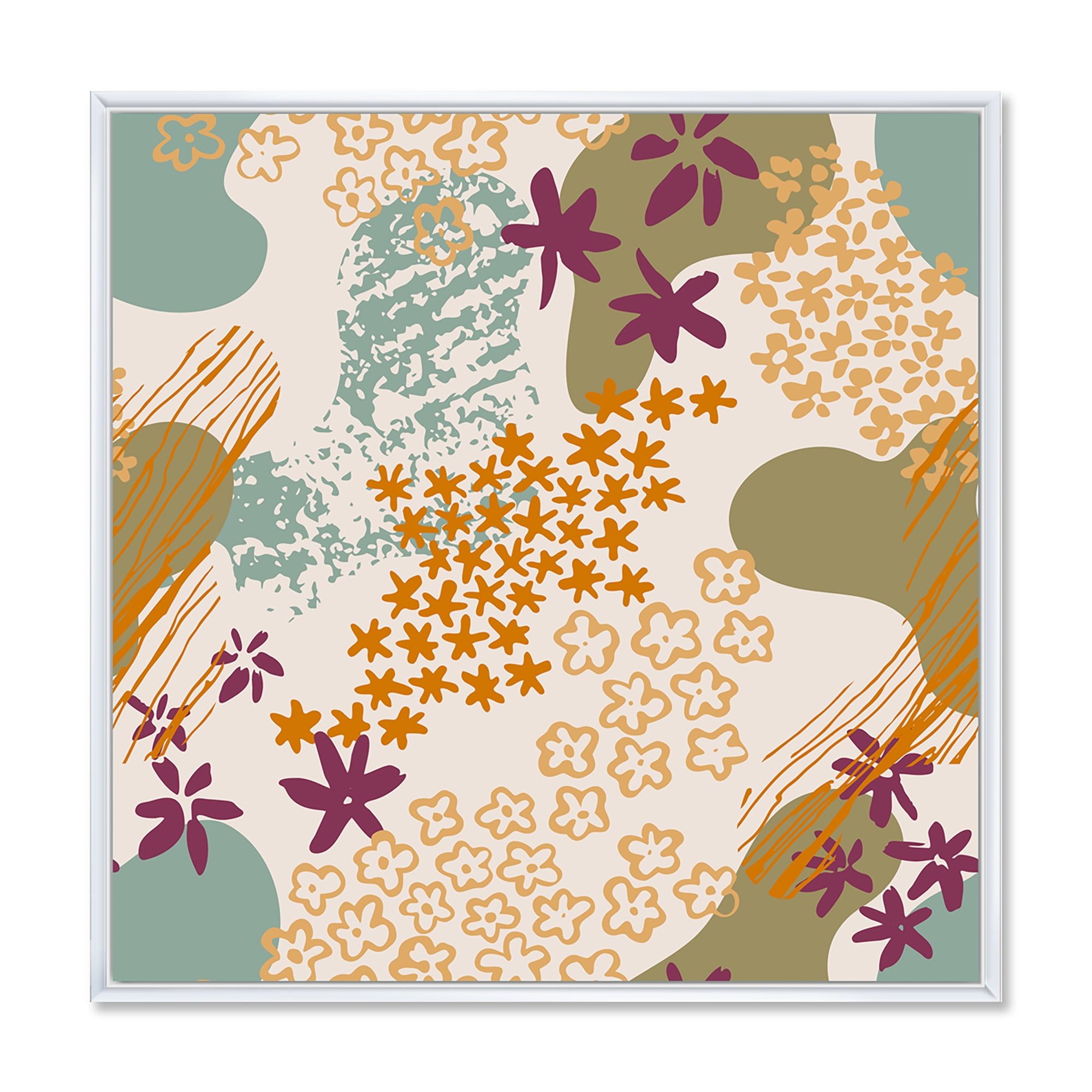 Designart 'Fluid Shapes and Flowers Silhouettes' Modern Framed Canvas Wall Art Print