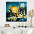 thumbnail image 1 of Designart "Fluid Stone Blue and Yellow II" Abstract Marble Metal Wall Decor, 1 of 5