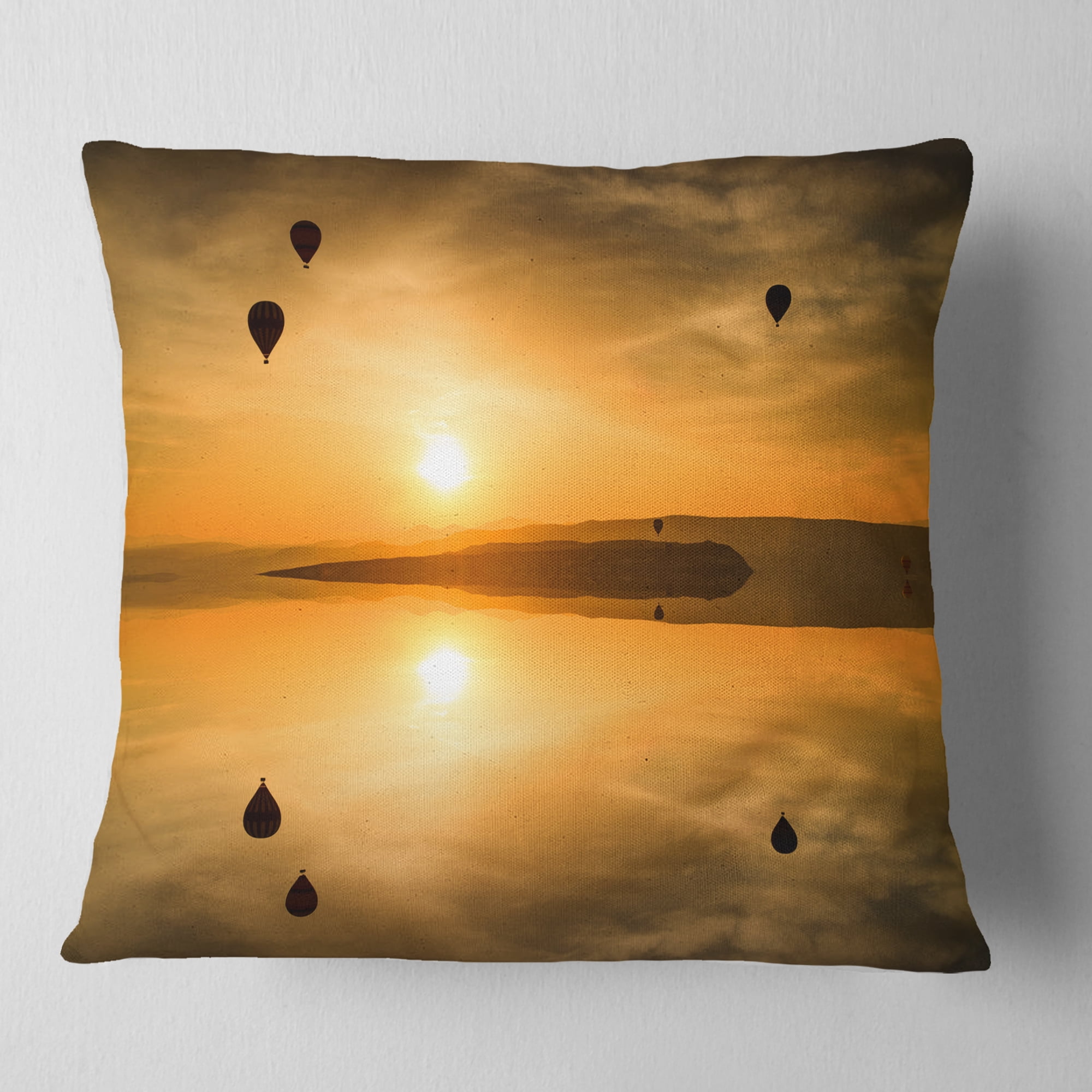 Designart Flying Balloons and Reflection - Seashore Throw Pillow - 16x16