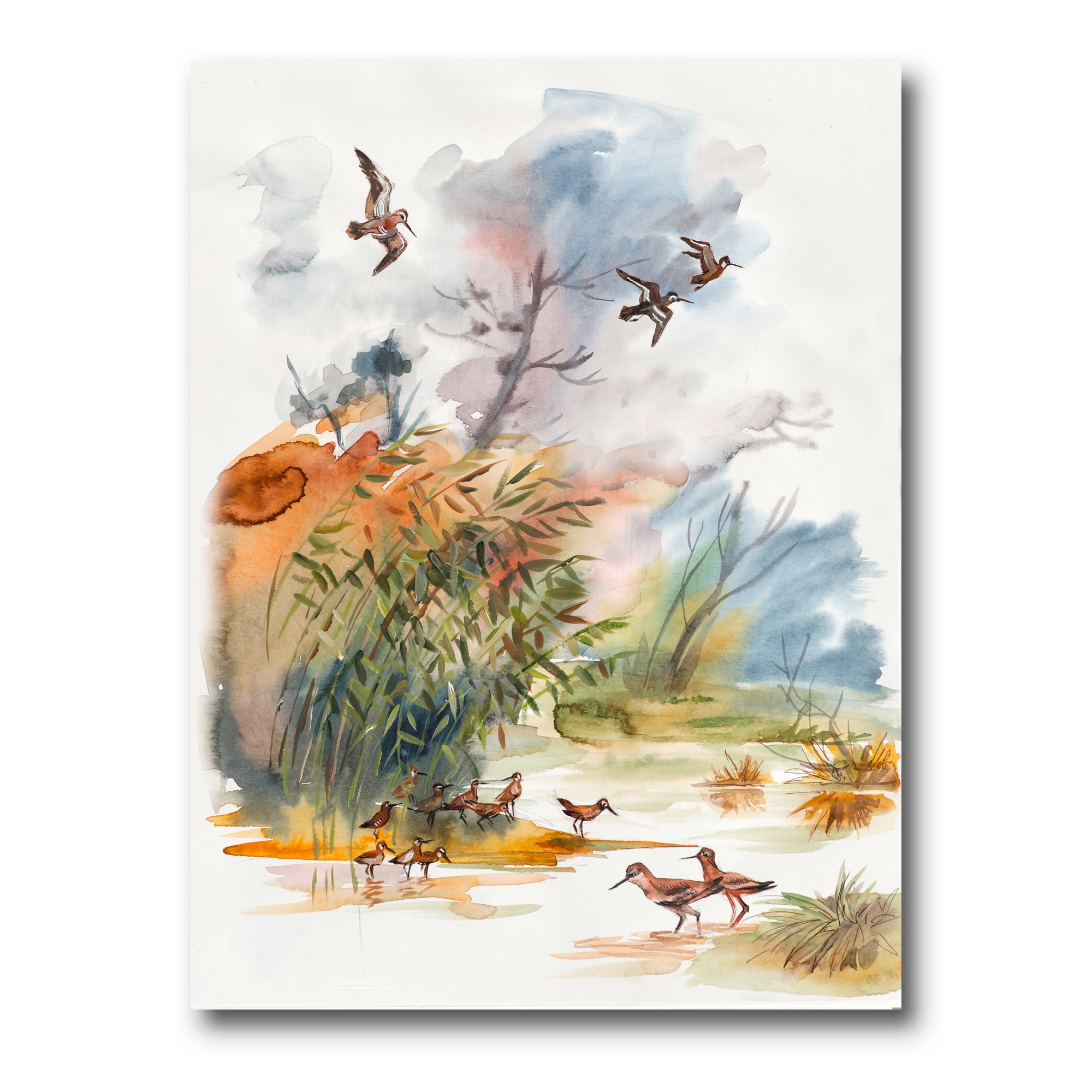 Designart ' Flying Over The Water With Autumn Landscape ' Traditional Canvas Wall Art Print