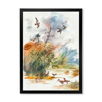 Designart 'Flying Over The Water With Autumn Landscape' Traditional Framed Art Print