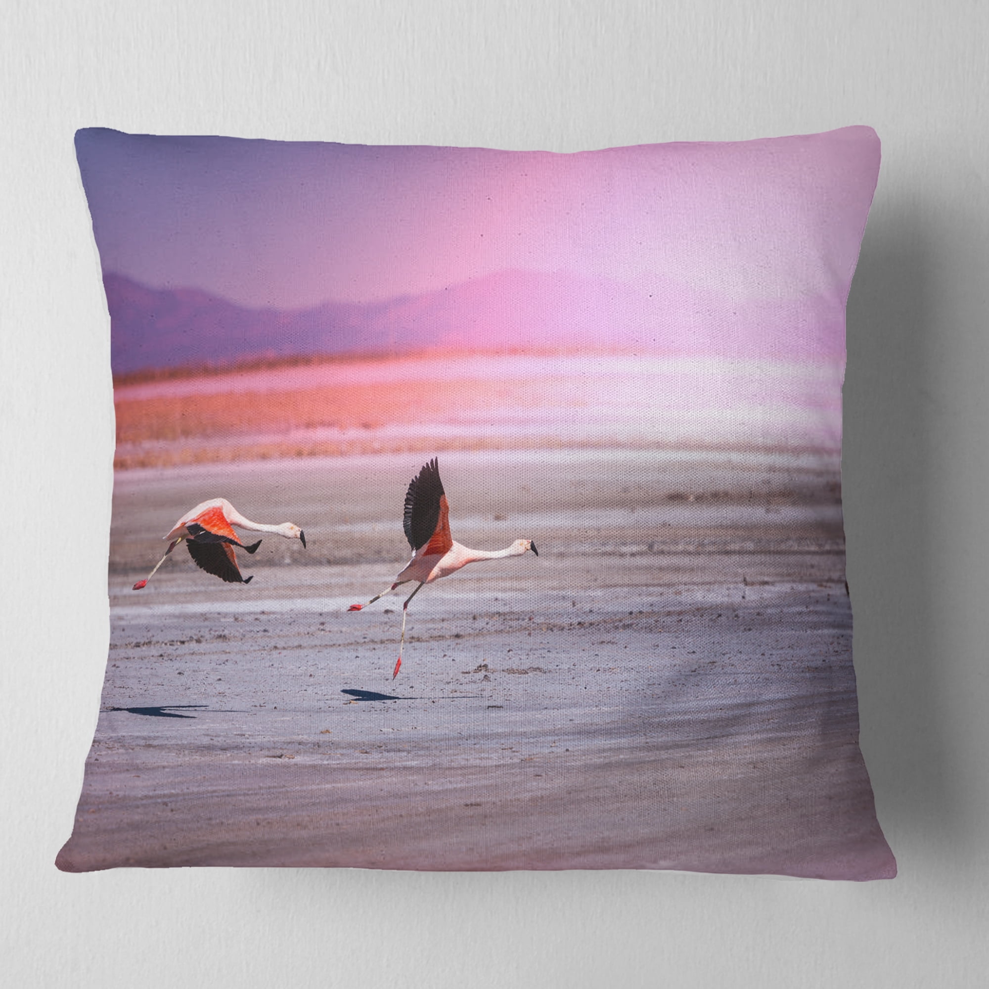 Designart Flying Pair of Cute Flamingos - Animal Throw Pillow - 18x18