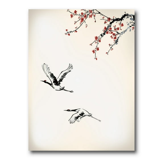 Designart ' Flying Two Sweet Winter Birds ' Traditional Canvas Wall Art Print