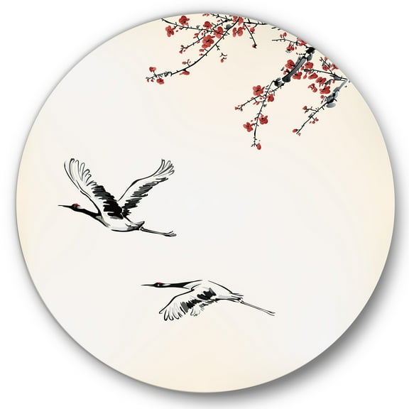 Designart 'Flying Two Sweet Winter Birds' Traditional Circle Metal Wall Art 36x36 - Disc of 36
