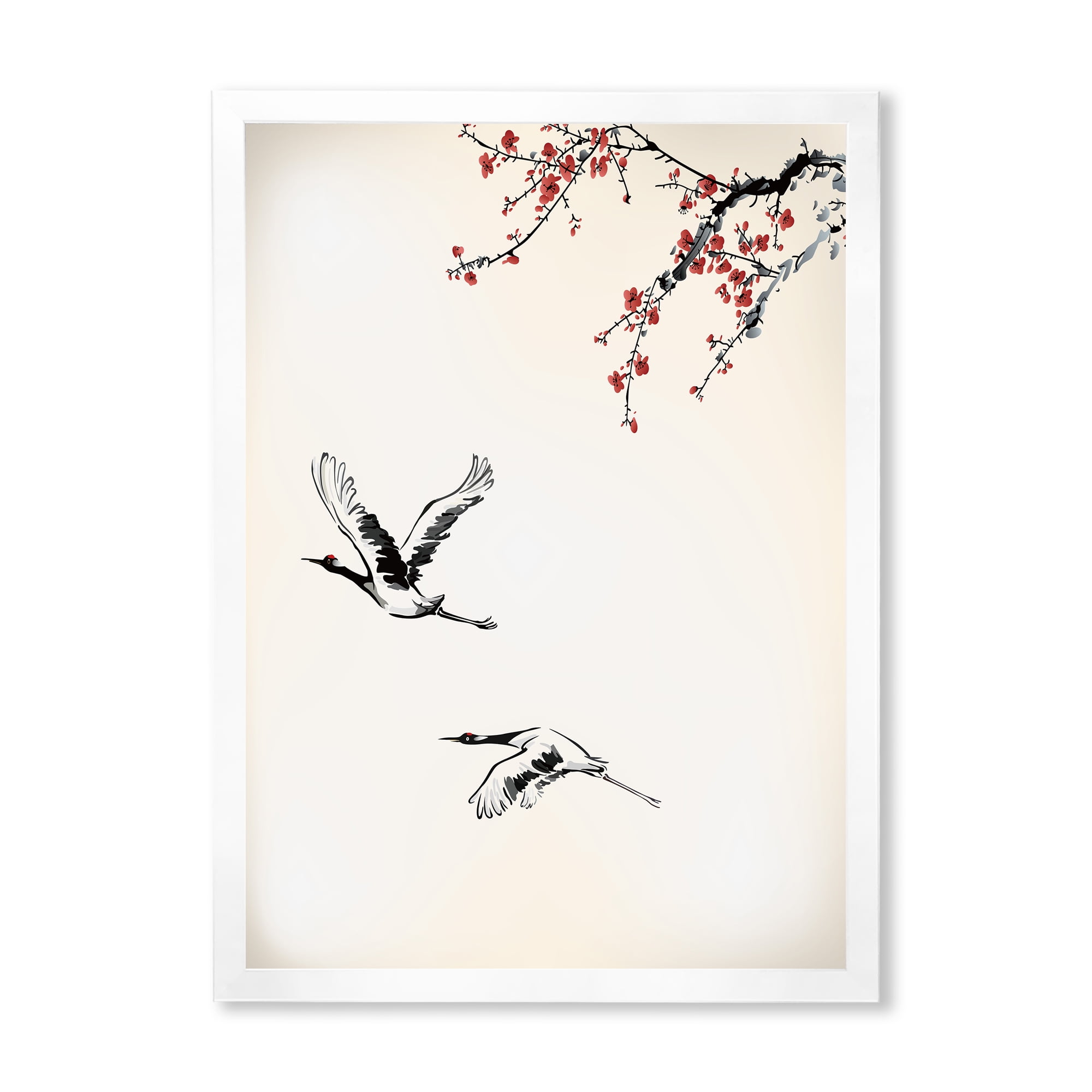 Designart 'Flying Two Sweet Winter Birds' Traditional Framed Art Print