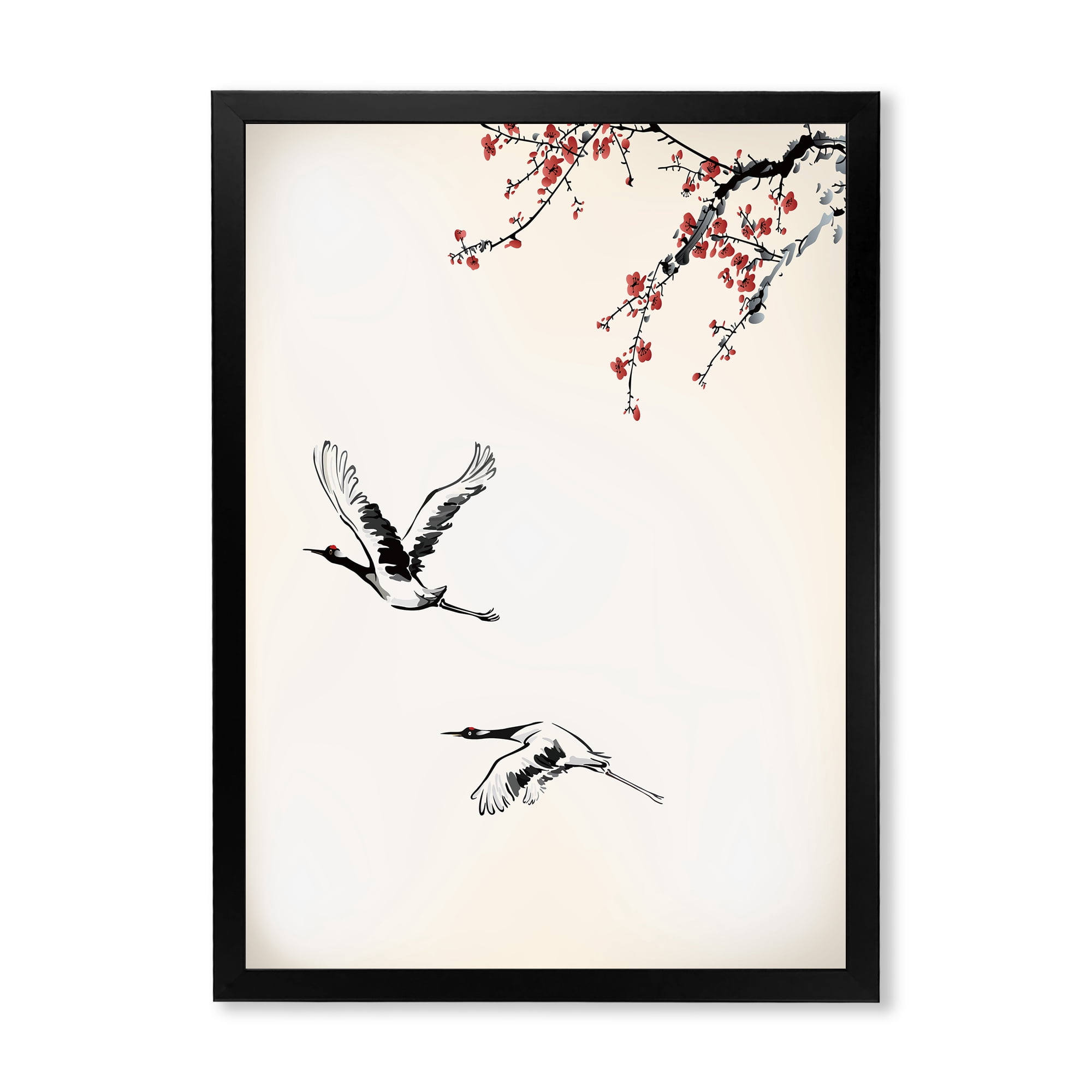 Designart 'Flying Two Sweet Winter Birds' Traditional Framed Art Print