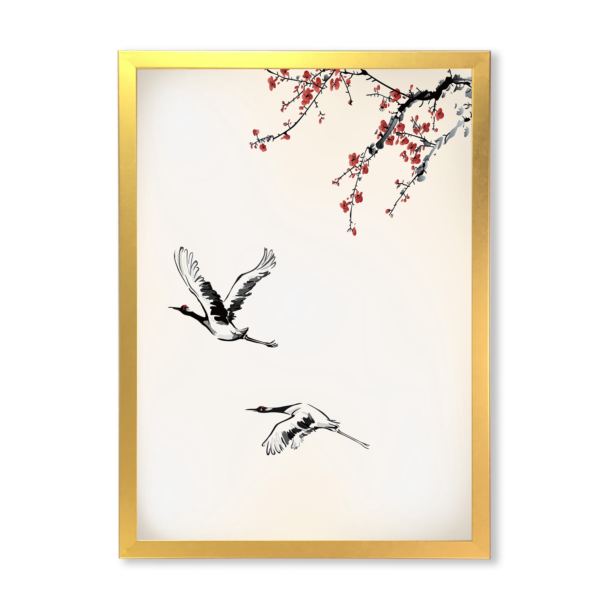 Designart 'Flying Two Sweet Winter Birds' Traditional Framed Art Print