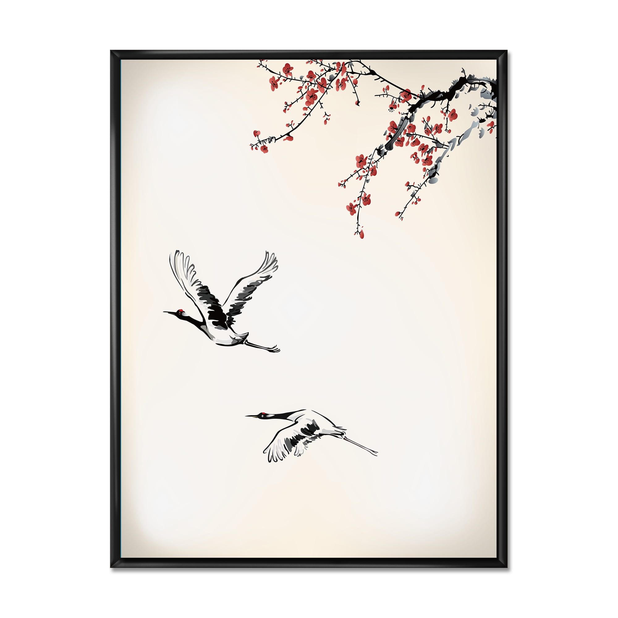 Designart 'Flying Two Sweet Winter Birds' Traditional Framed Canvas Wall Art Print