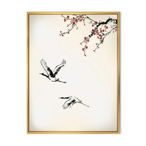 Designart 'Flying Two Sweet Winter Birds' Traditional Framed Canvas Wall Art Print