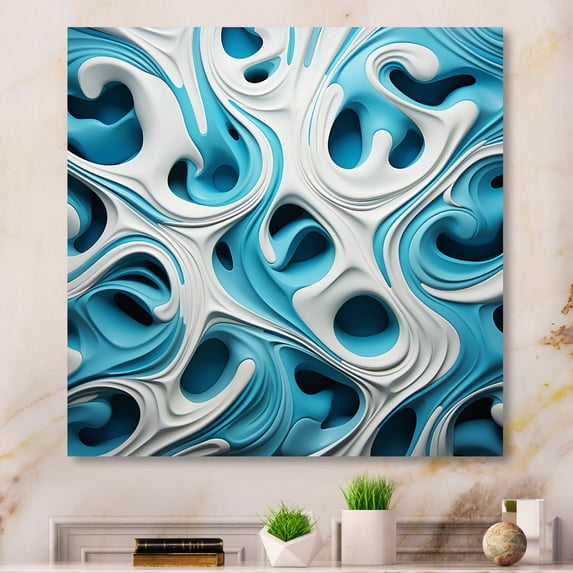 Designart "Focus Op Art in Blue and White" Abstract Canvas Print