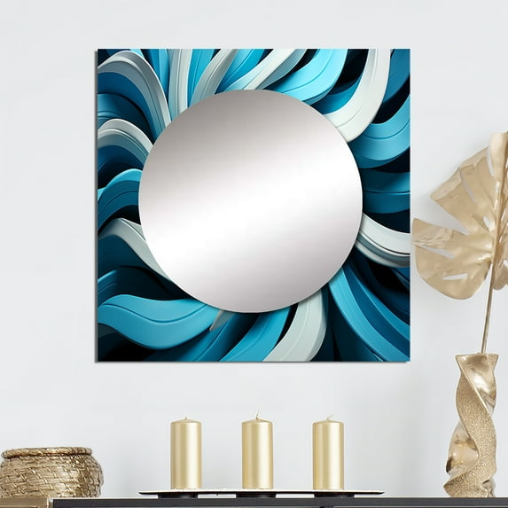 Designart "Focused Blue Op Art A Visual Journey VII" Modern Square Mirror For Wall Decor - Large Blue Square Printed Wall Mirror Art - Square Transitional Mirror - Wall Mounted Square Large Mirror