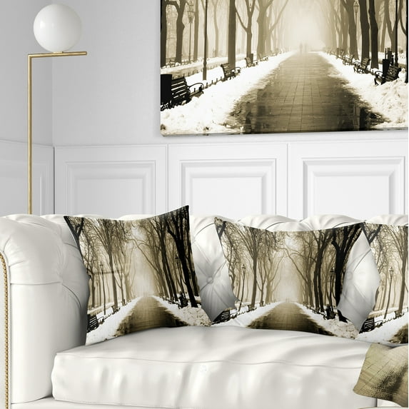 Designart Fog in Alley Vintage Style - Landscape Photography Throw Pillow - 18x18