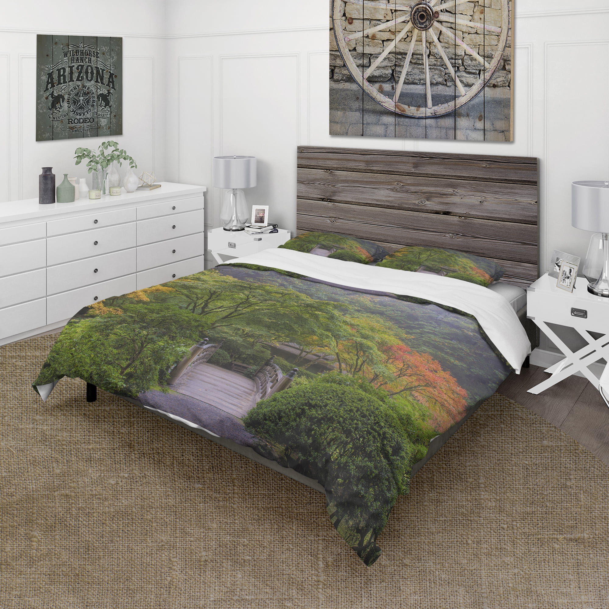 Designart 'Foggy Dawn in Japanese Garden' Bohemian & Eclectic Duvet Cover Set