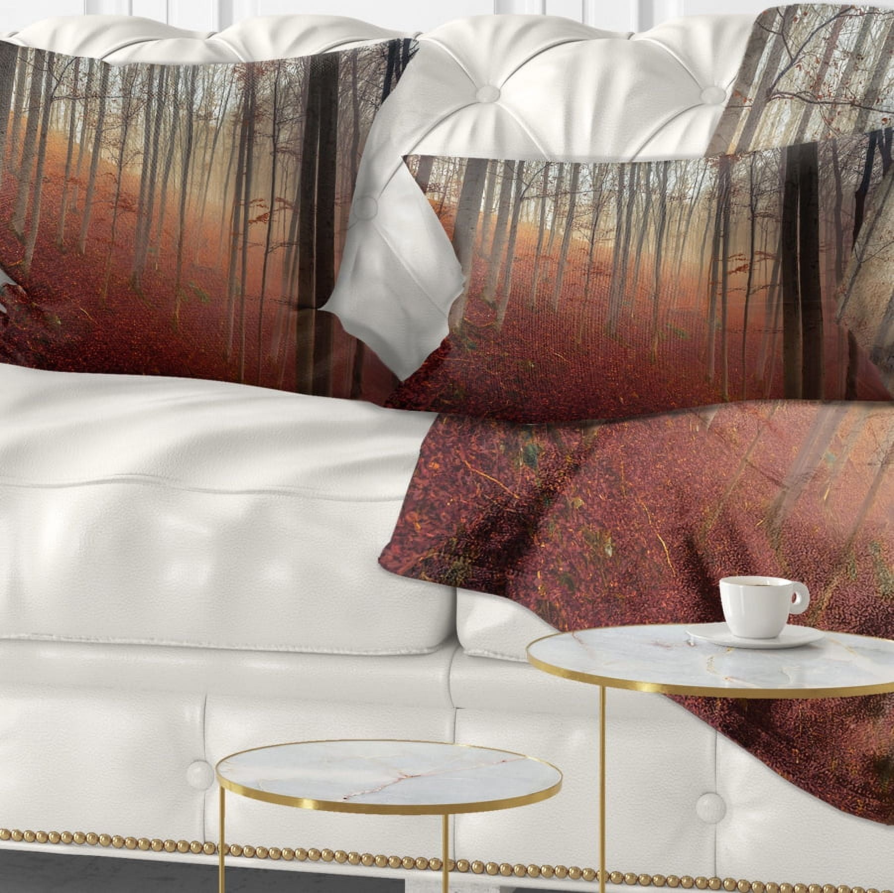 Designart Foggy Day in Enchanted Forest - Landscape Printed Throw Pillow - 12x20