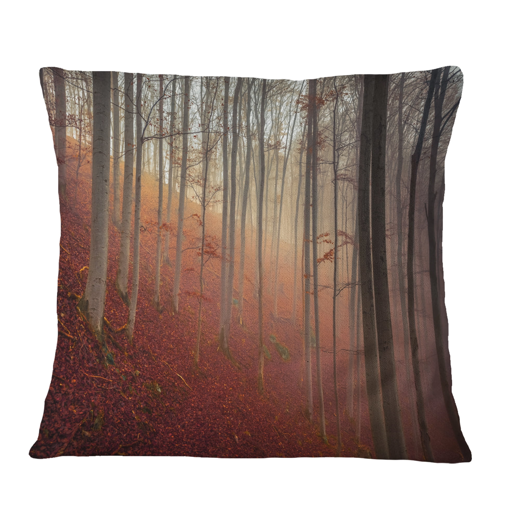 Designart Foggy Day in Enchanted Forest - Landscape Printed Throw Pillow - 16x16