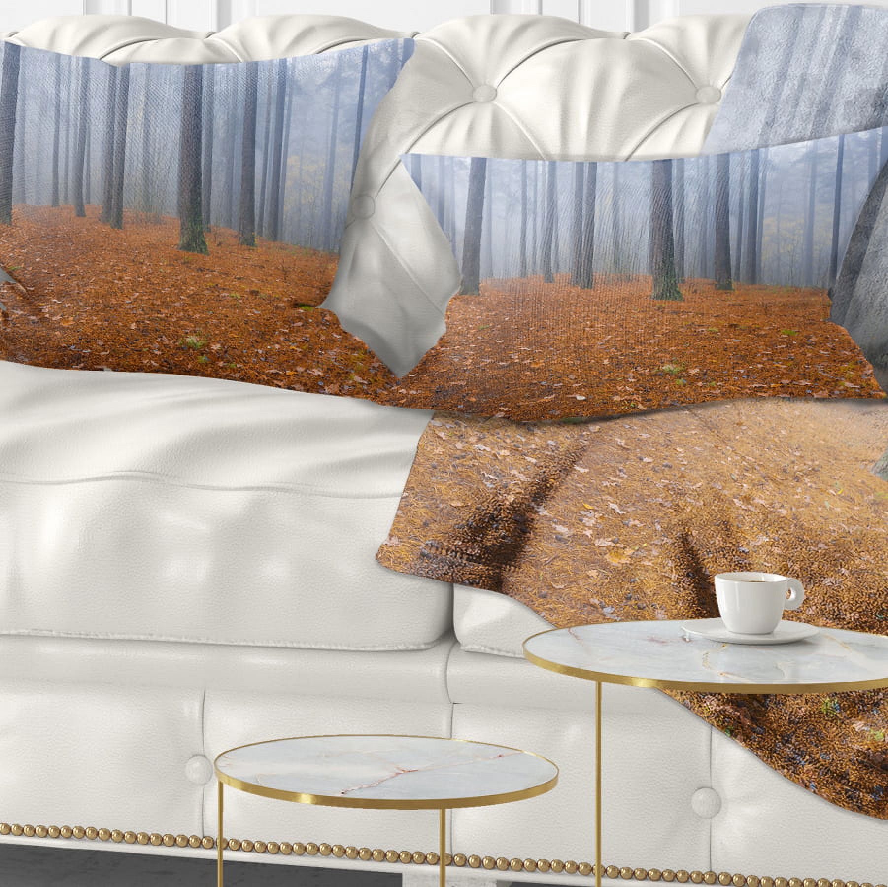 Designart Foggy Dense Forest in autumn - Modern Forest Throw Pillow - 12x20