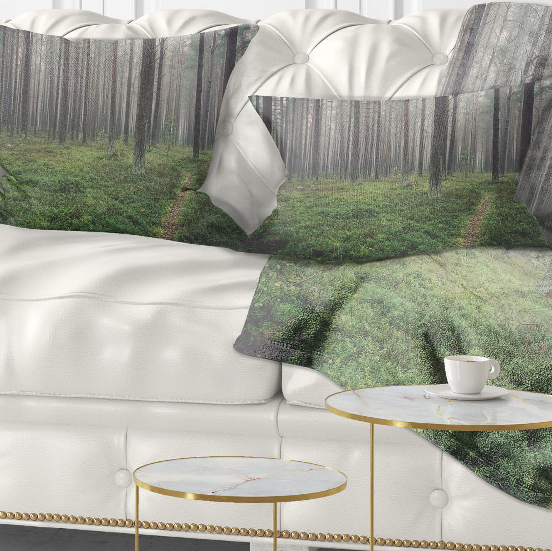 Designart Foggy Dense Forest with Grass - Modern Forest Throw Pillow - 12x20