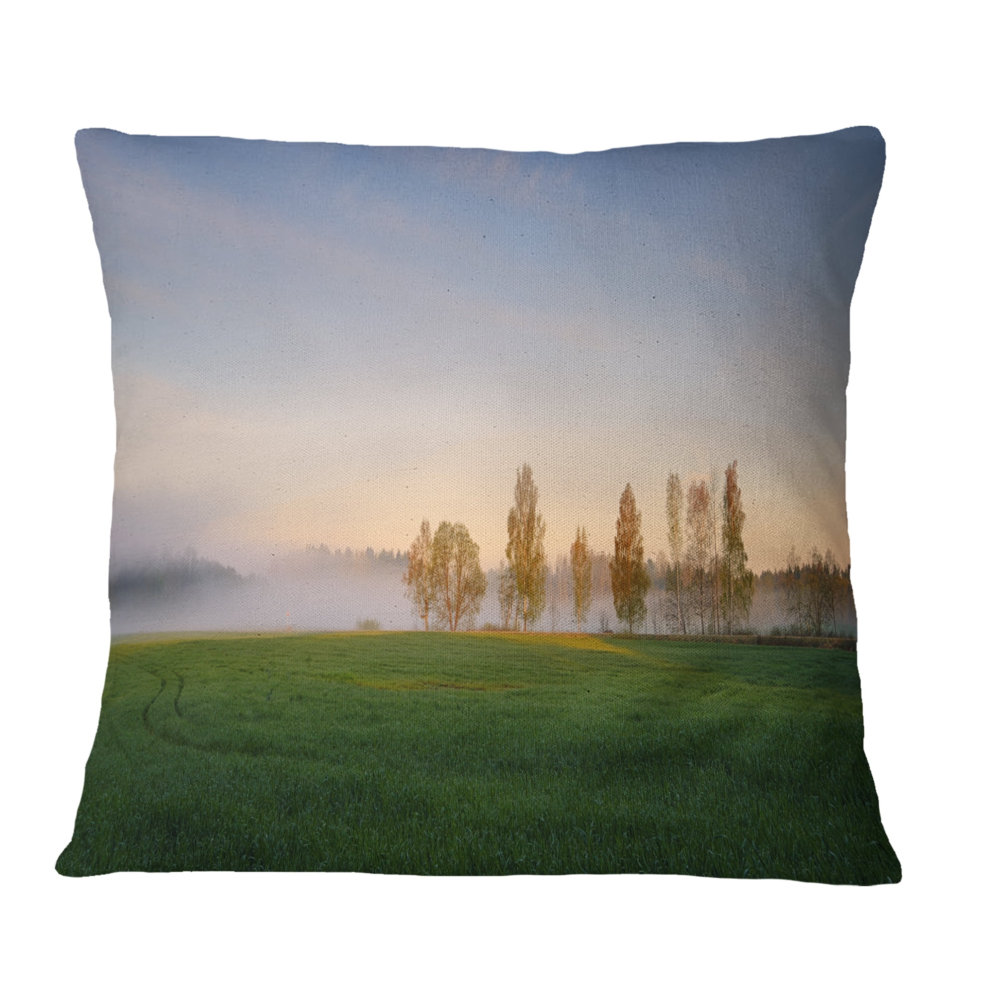 Designart Foggy Early Morning Panorama - Landscape Printed Throw Pillow - 18x18