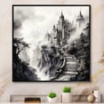 thumbnail image 1 of Designart "Foggy Fairytale Castle in Grey" Fashion Framed Wall Art - Modern Grey Fantasy Hallway Framed Wall Art Decor, 1 of 6