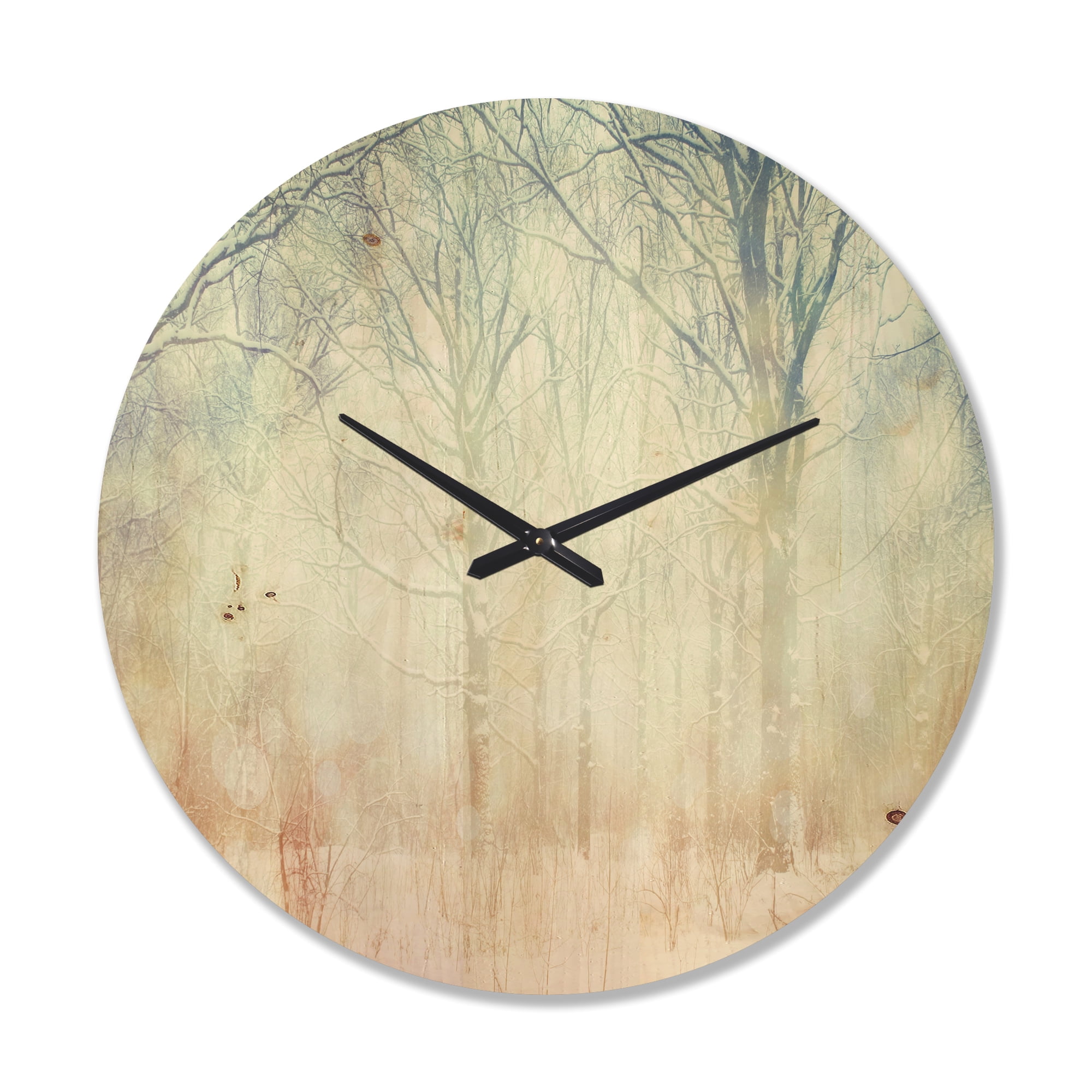 Designart 'Foggy Forest with Winter ' Farmhouse Wood Wall Clock