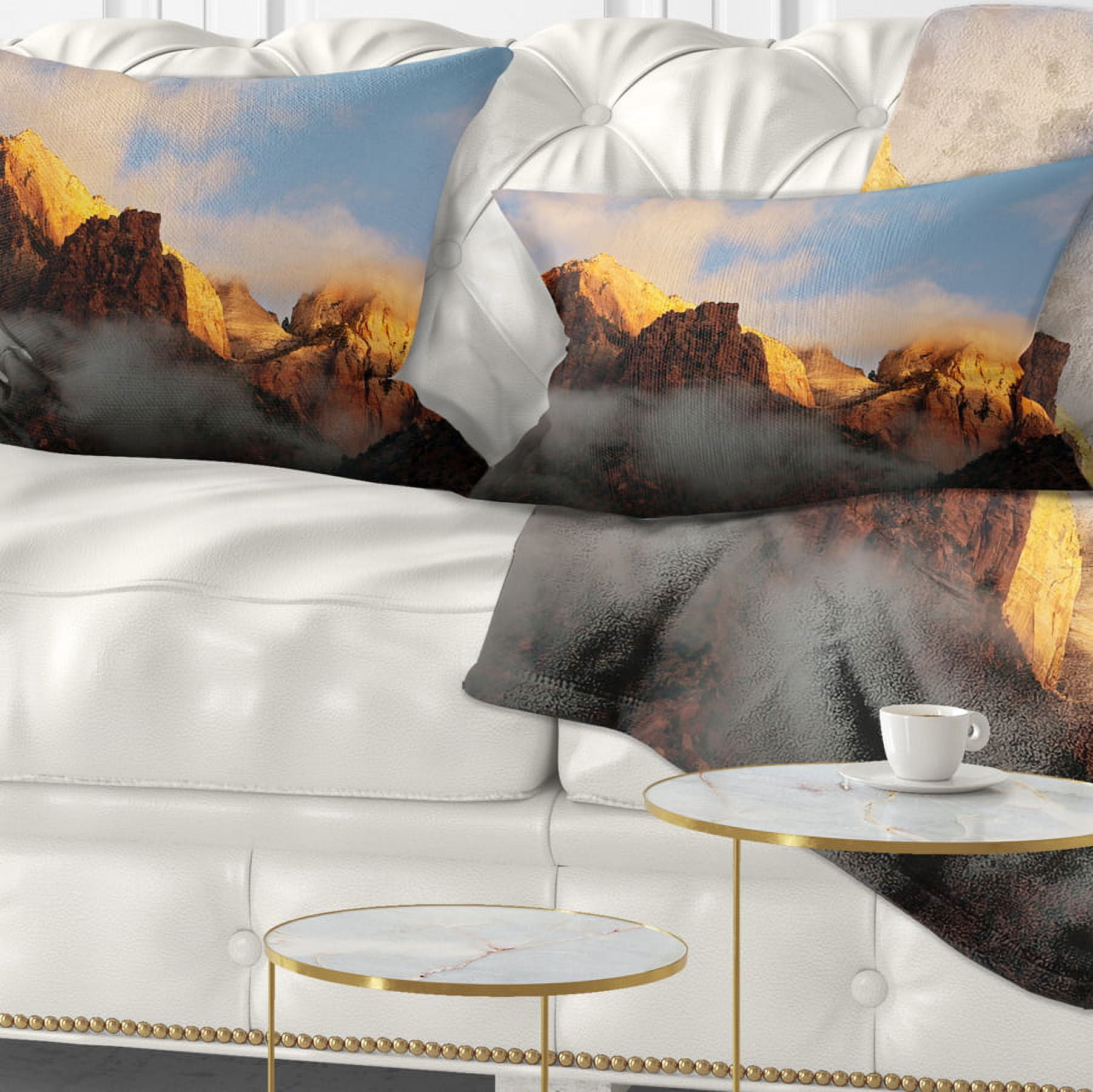 Designart Foggy Hills in Zion National Park - Landscape Printed Throw Pillow - 12x20