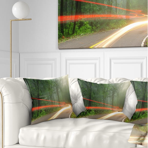Designart Foggy Morning with Sun Rays - Landscape Photo Throw Pillow - 16x16