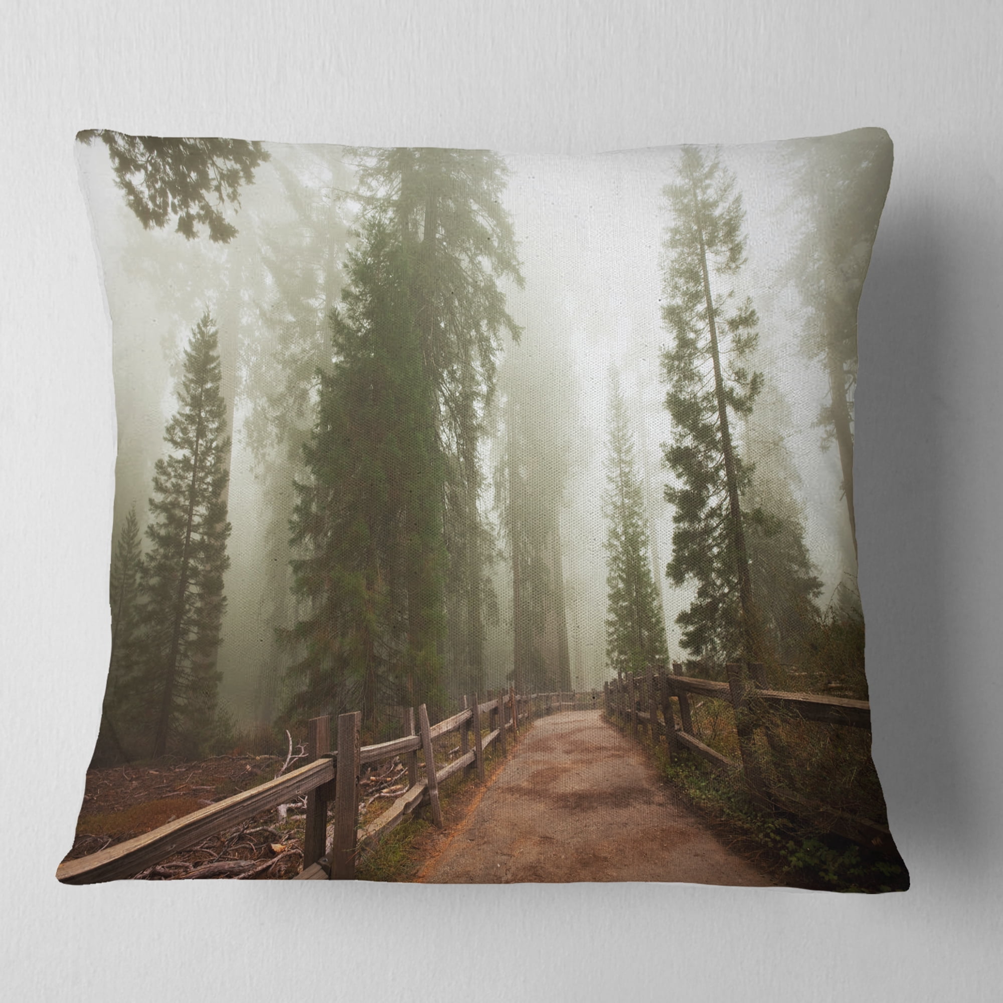 Designart Foggy Sequoya National Park - Landscape Printed Throw Pillow - 16x16