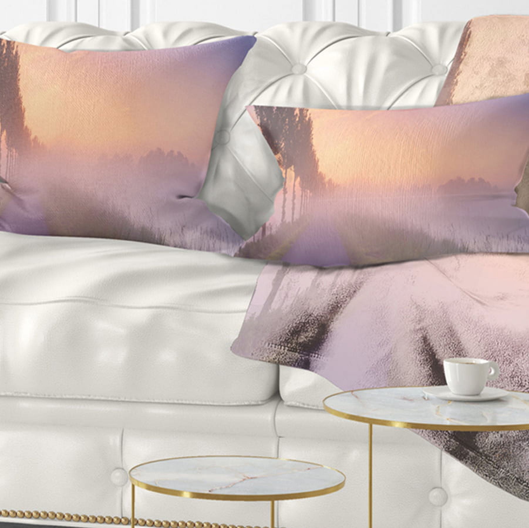 Designart Foggy Sunrise in the Netherlands - Landscape Printed Throw Pillow - 12x20