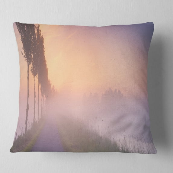 Designart Foggy Sunrise in the Netherlands - Landscape Printed Throw Pillow - 18x18