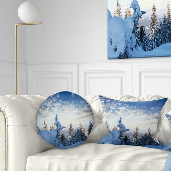 Designart Foggy White Winter Forest - Landscape Wall Throw Pillow - 12x20