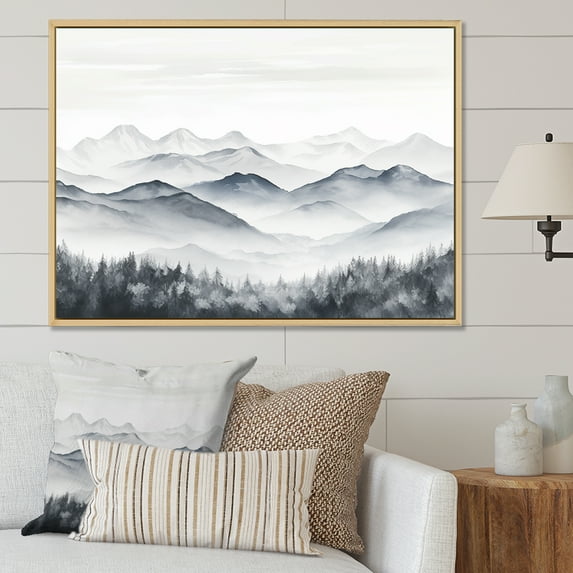 Designart "Foggy Wonder Of The Mountain Mornings" Landscape Mountains Floater Framed Canvas Prints