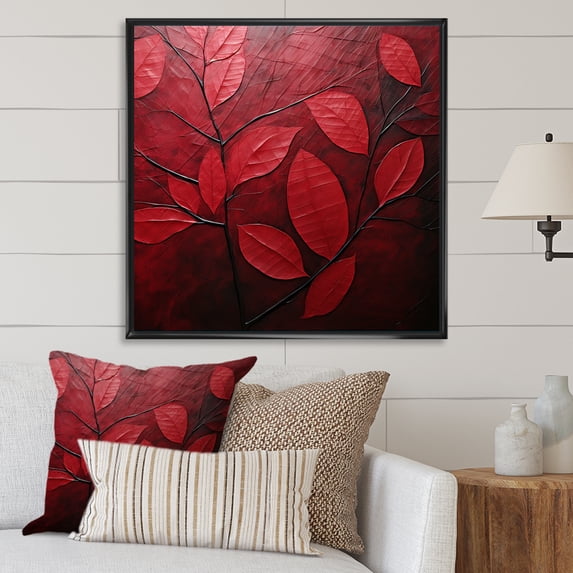 Designart "Foliage Adorned With Cherry Tones I" Leaves Floater Framed Canvas Art Print