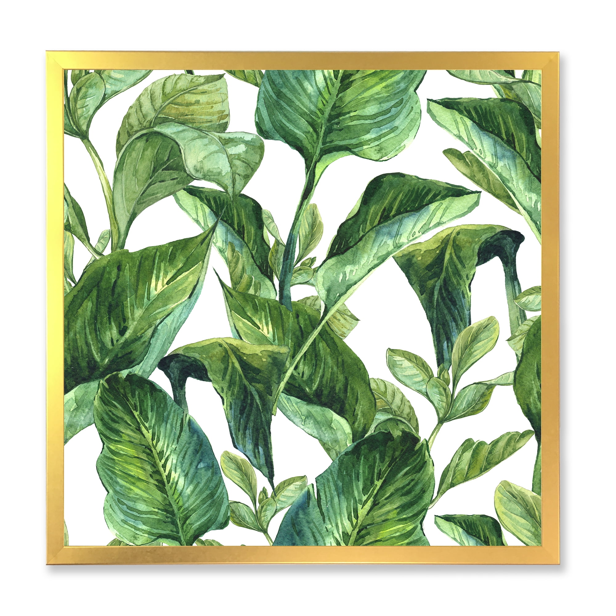 Designart 'Foliage Of Tropical Leaves On White' Tropical Framed Art Print