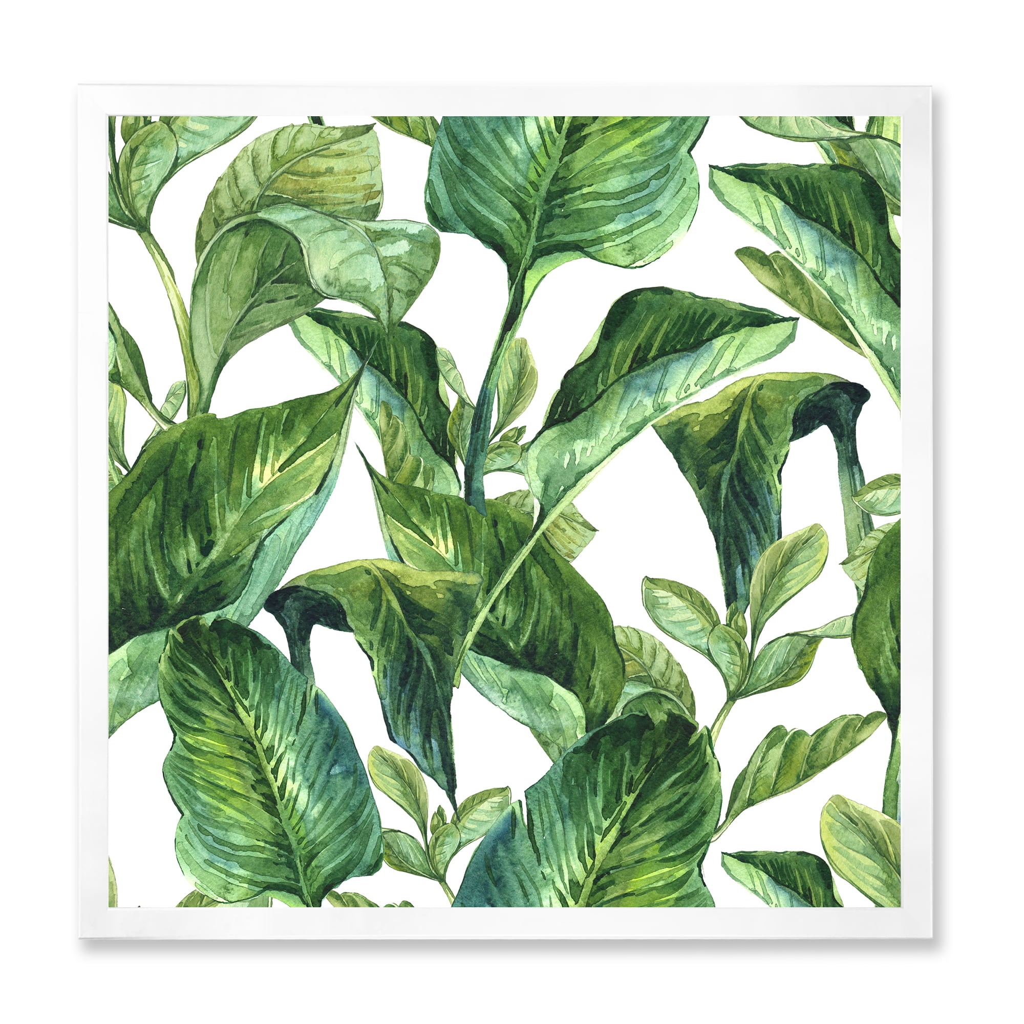 Designart 'Foliage Of Tropical Leaves On White' Tropical Framed Art Print