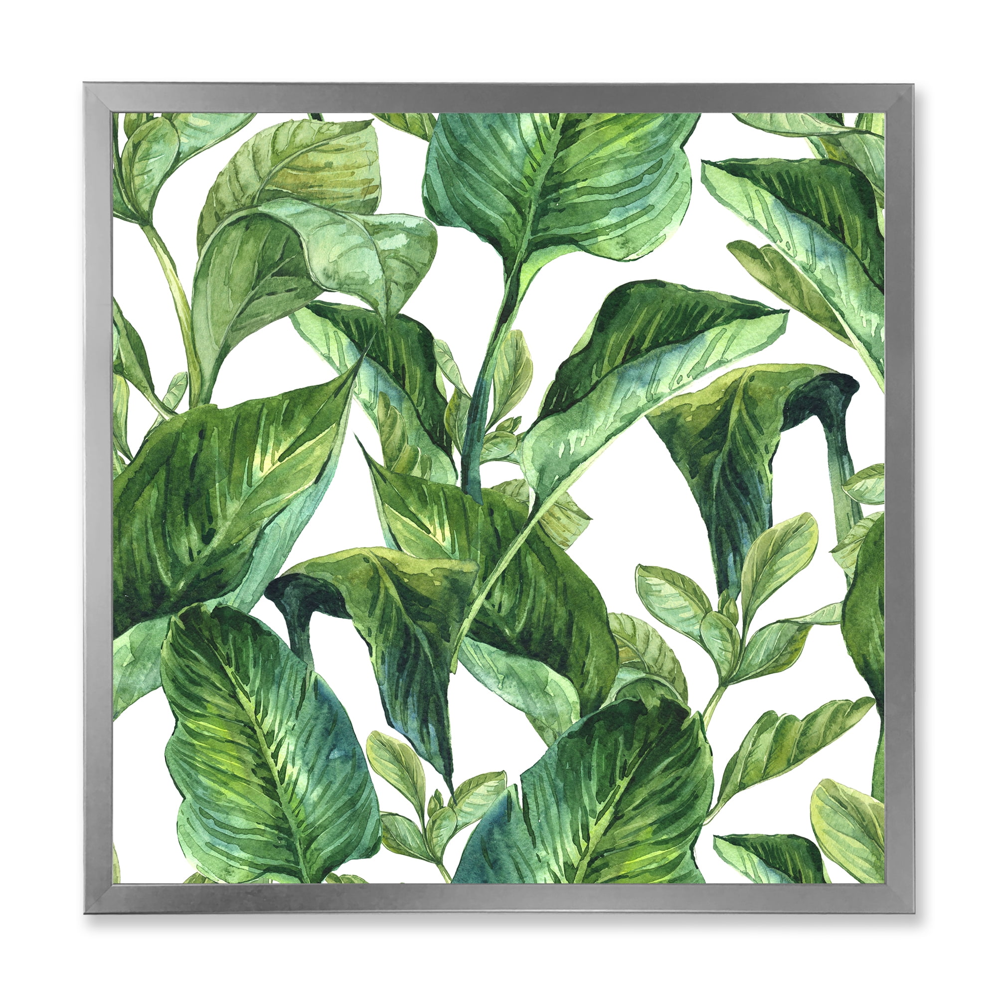 Designart 'Foliage Of Tropical Leaves On White' Tropical Framed Art Print