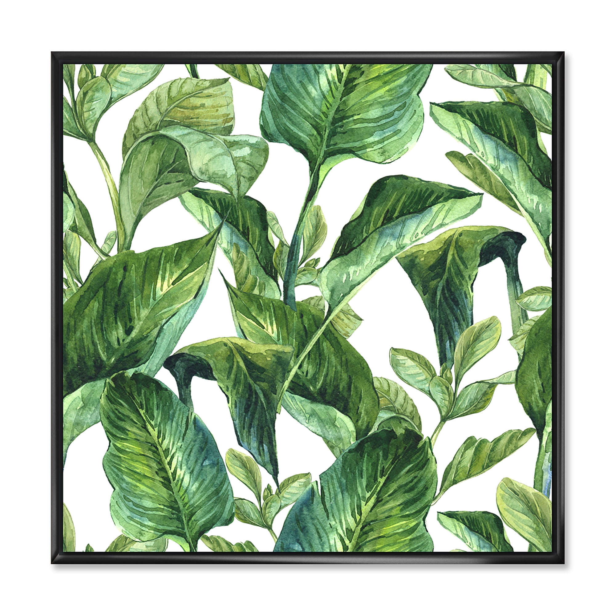 Designart 'Foliage Of Tropical Leaves On White' Tropical Framed Canvas Wall Art Print
