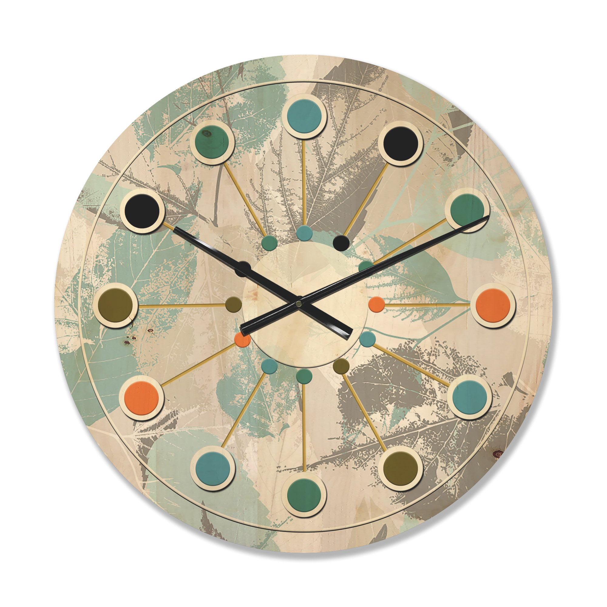 Designart 'Foliage Retro Design I' Mid-Century Modern Wood Wall Clock