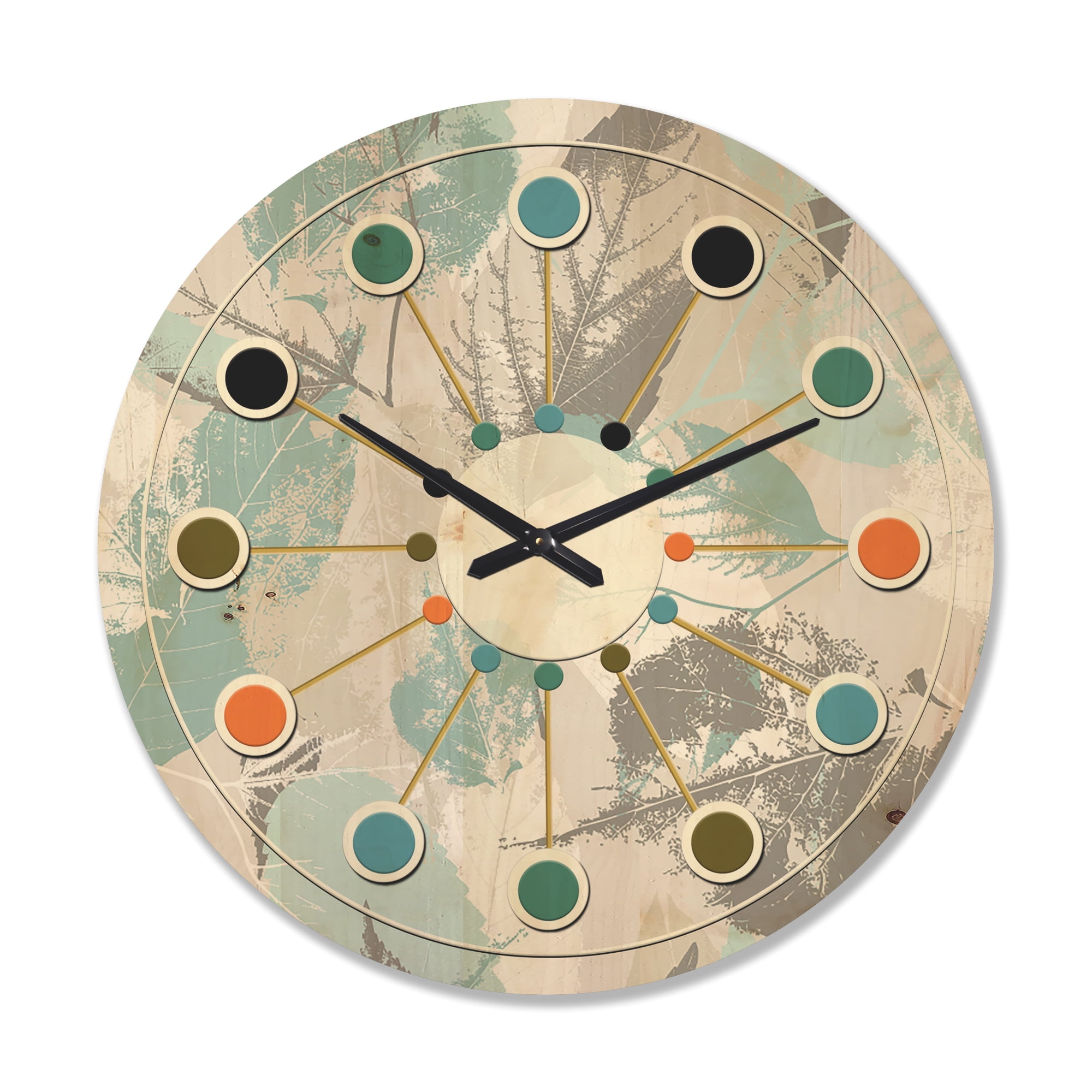 Designart 'Foliage Retro Design I' Mid-Century Modern Wood Wall Clock