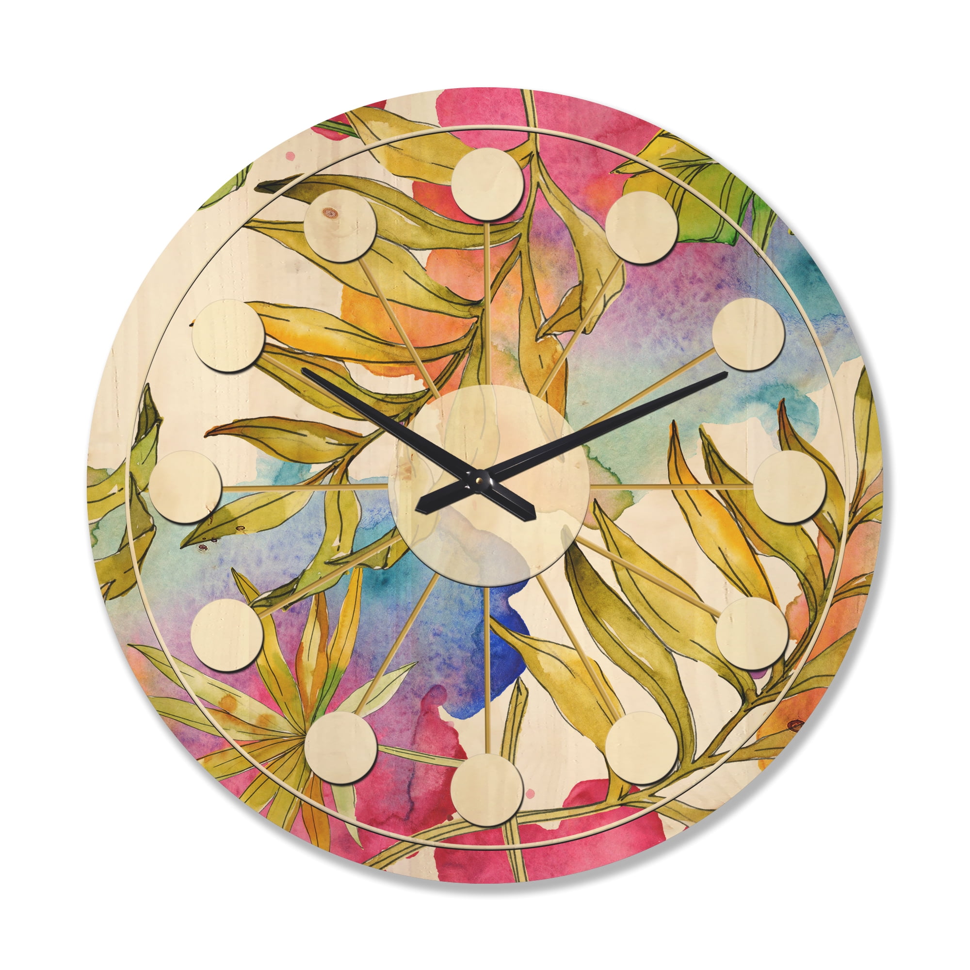 Designart 'Foliage Tropical II' Mid-Century Modern Wood Wall Clock