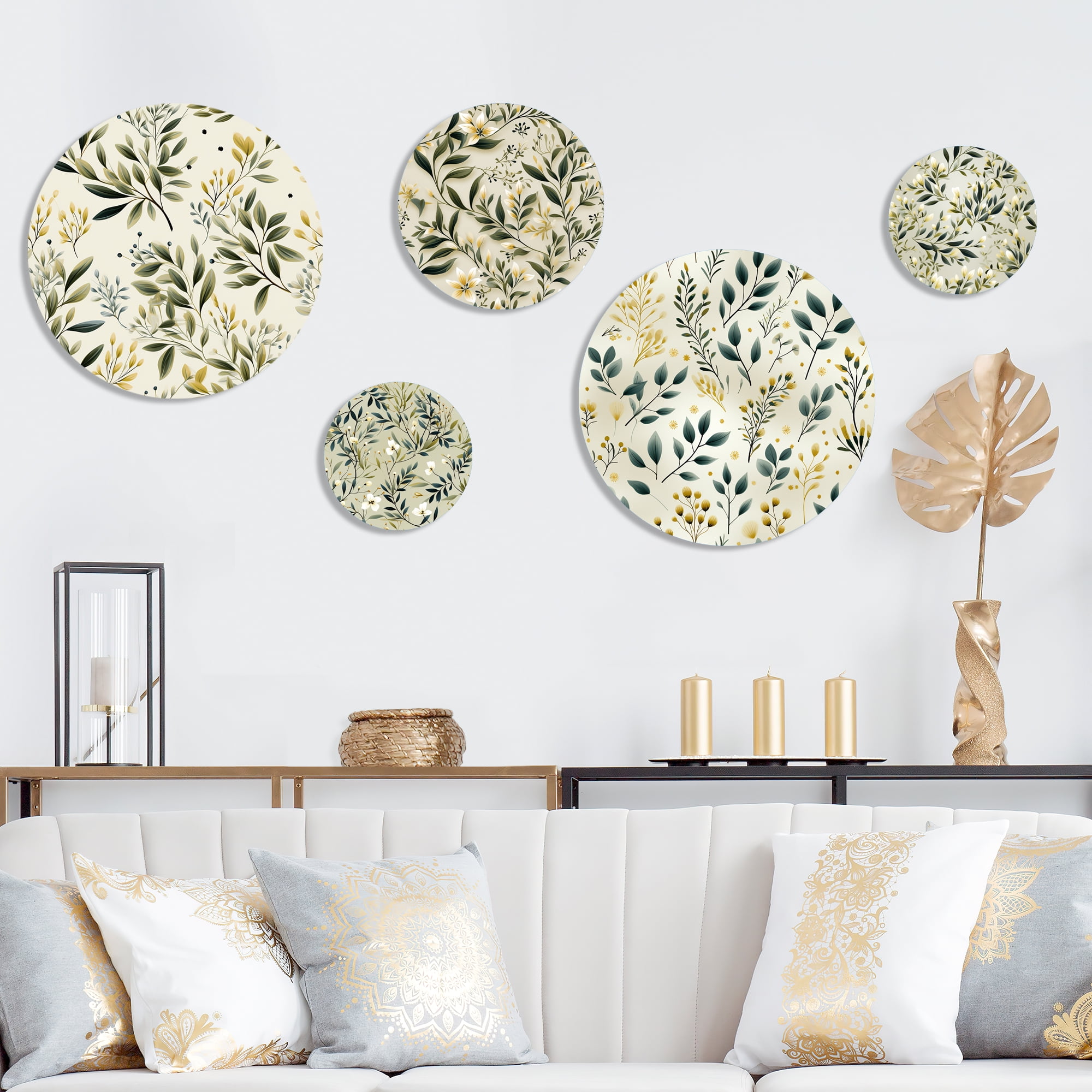 Zen Foliage Green Metal Wall Art Set of 5 Panels