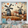 thumbnail image 1 of Designart "Folk Art Village with Wind Turbines V" Architecture Framed Wall Art - Industrial Red Wind Turbines Entryway Framed Wall Art, 1 of 6
