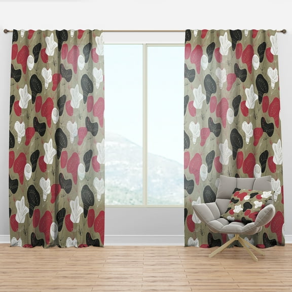 Designart 'Folk Flowers Retro Pattern' Mid-Century Modern Curtain Panel